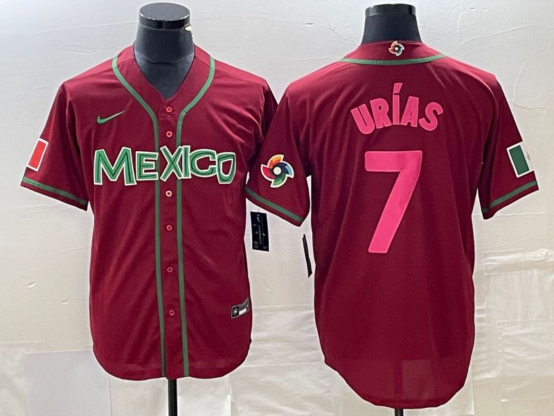 Men 2023 World Cub Mexico #7 Urias Red pink Nike MLB Jersey14->more jerseys->MLB Jersey